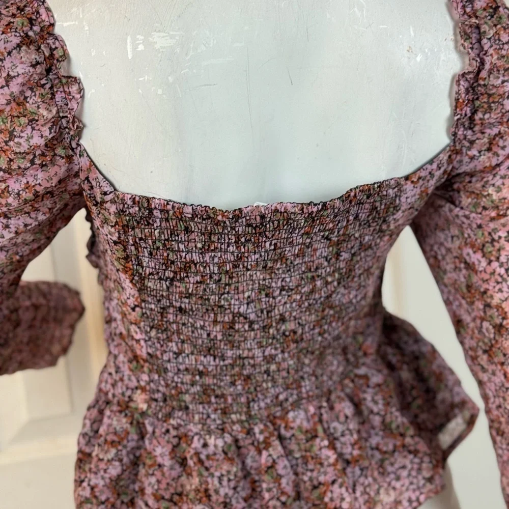 Astr Pink Puff Sleeve Smocked Blouse. C7